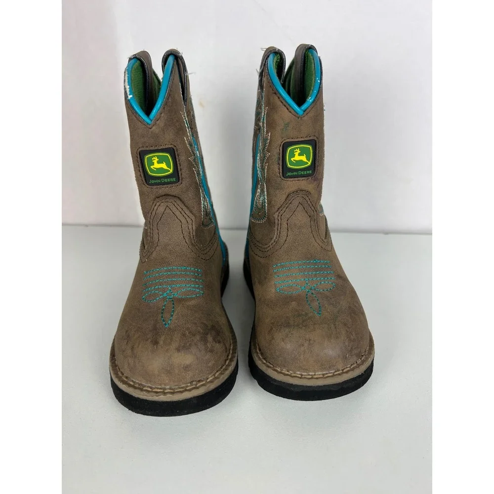 John‎ Deere Infants Brown Turquoise Western Cowboy Boots JD1032 Size SM